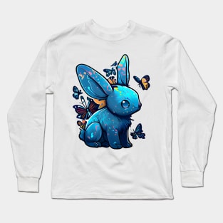 Blue Lucky Rabbit with Butterfly Flight Long Sleeve T-Shirt